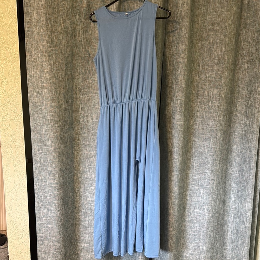 Blue Sleeveless Halter Maxi Dress